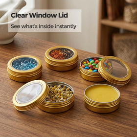 Art Secret tin jar side view in compact aluminum design