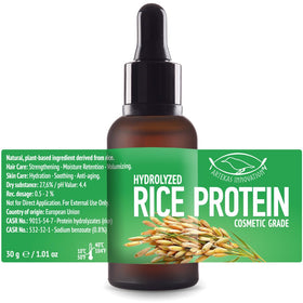 Artekas Innovation hydrolyzed rice protein liquid bottle for stronger, smoother hair formulations.