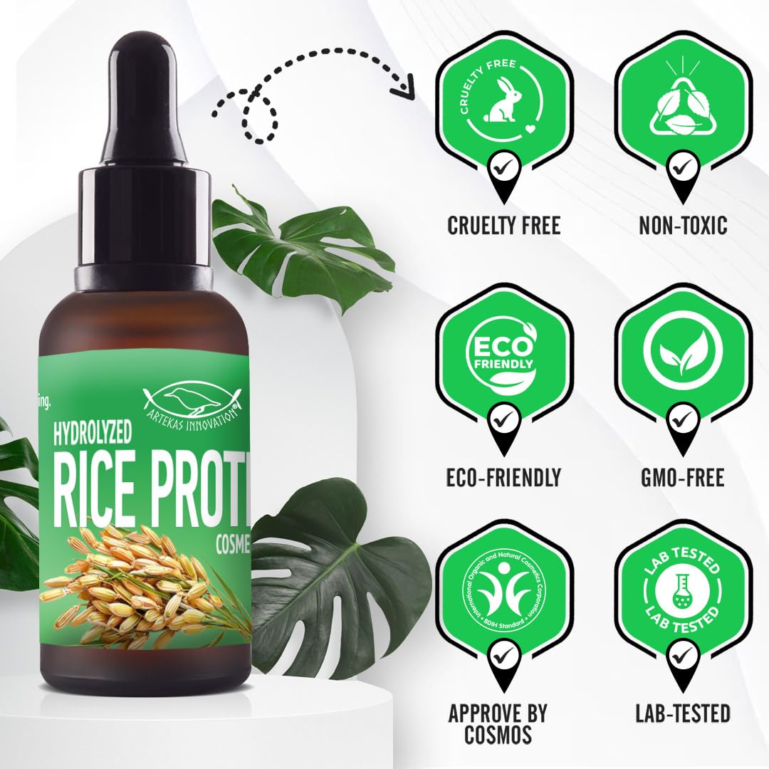 Pour closeup of Artekas Innovation hydrolyzed rice protein liquid for DIY recipes.