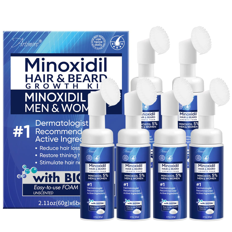 Artimore 5% Minoxidil Foam bottle ready for daily scalp treatment.
