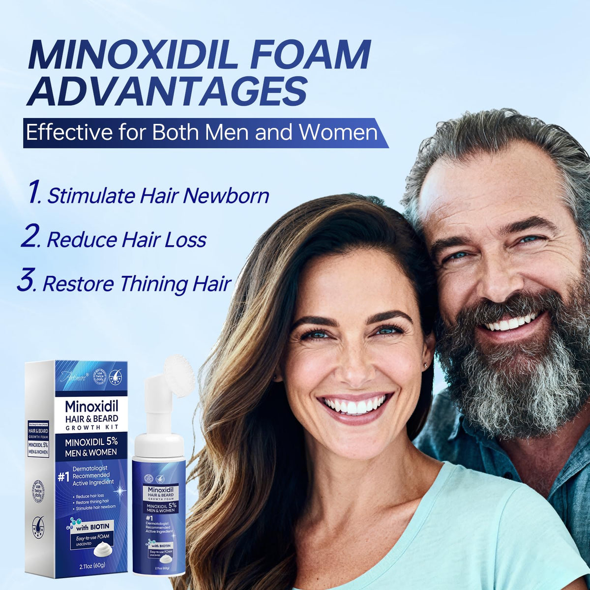 Artimore 5% Minoxidil Foam label close-up highlights active formula for users.