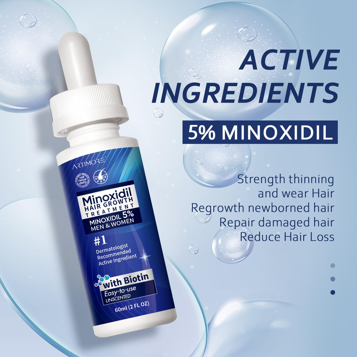 Artimore biotin ingredient illustration highlighting nutrient support for stronger-looking hair