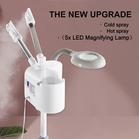 Artist hand hot steam nozzle demonstrates warm vapor for gentle cleansing.