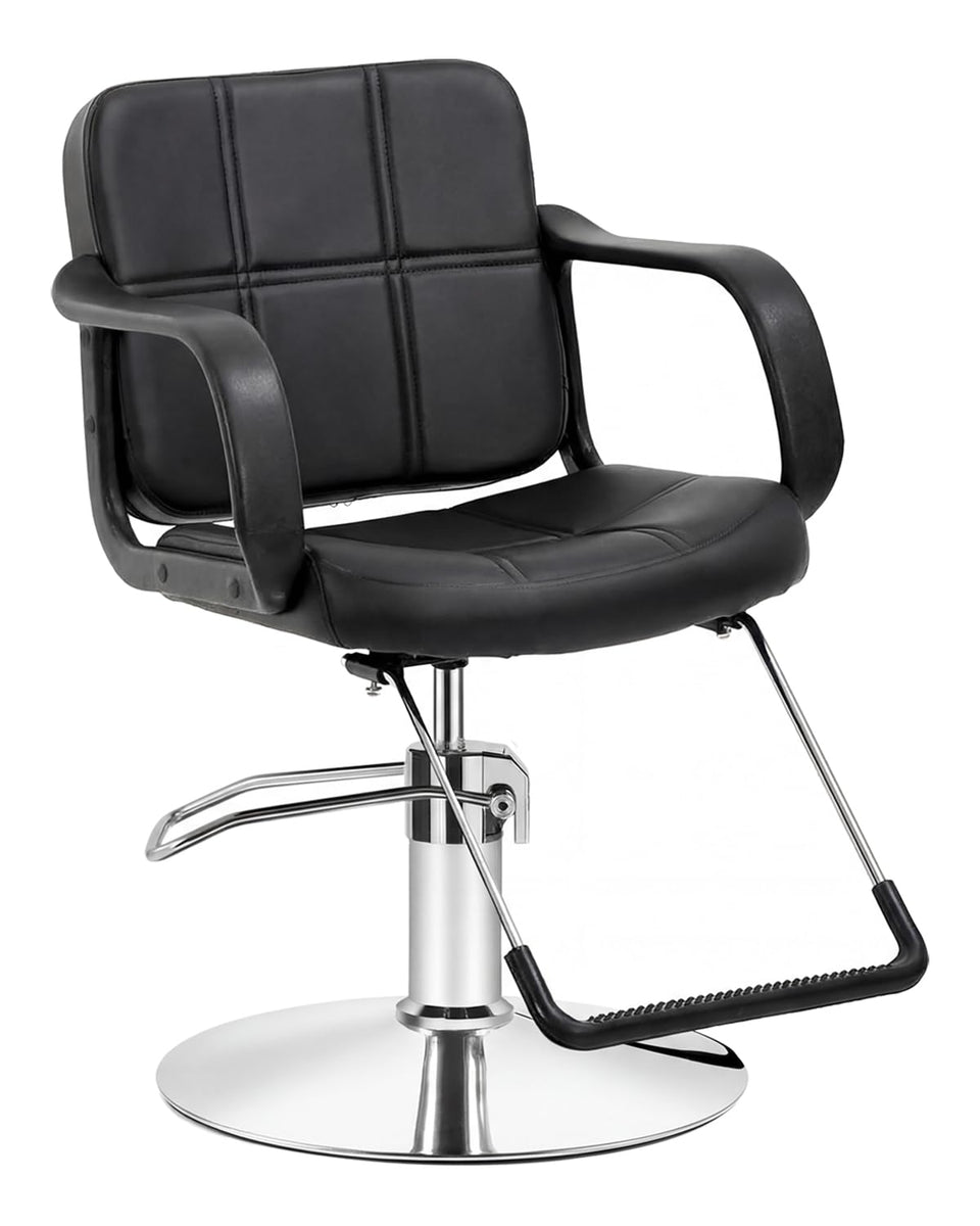 Artist hand hydraulic barber chair seat with widened comfort for clients.