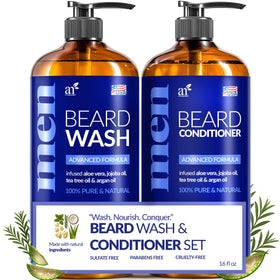 Artnaturals Beard Wash bottle pour demonstrating cleansing action for healthy facial hair