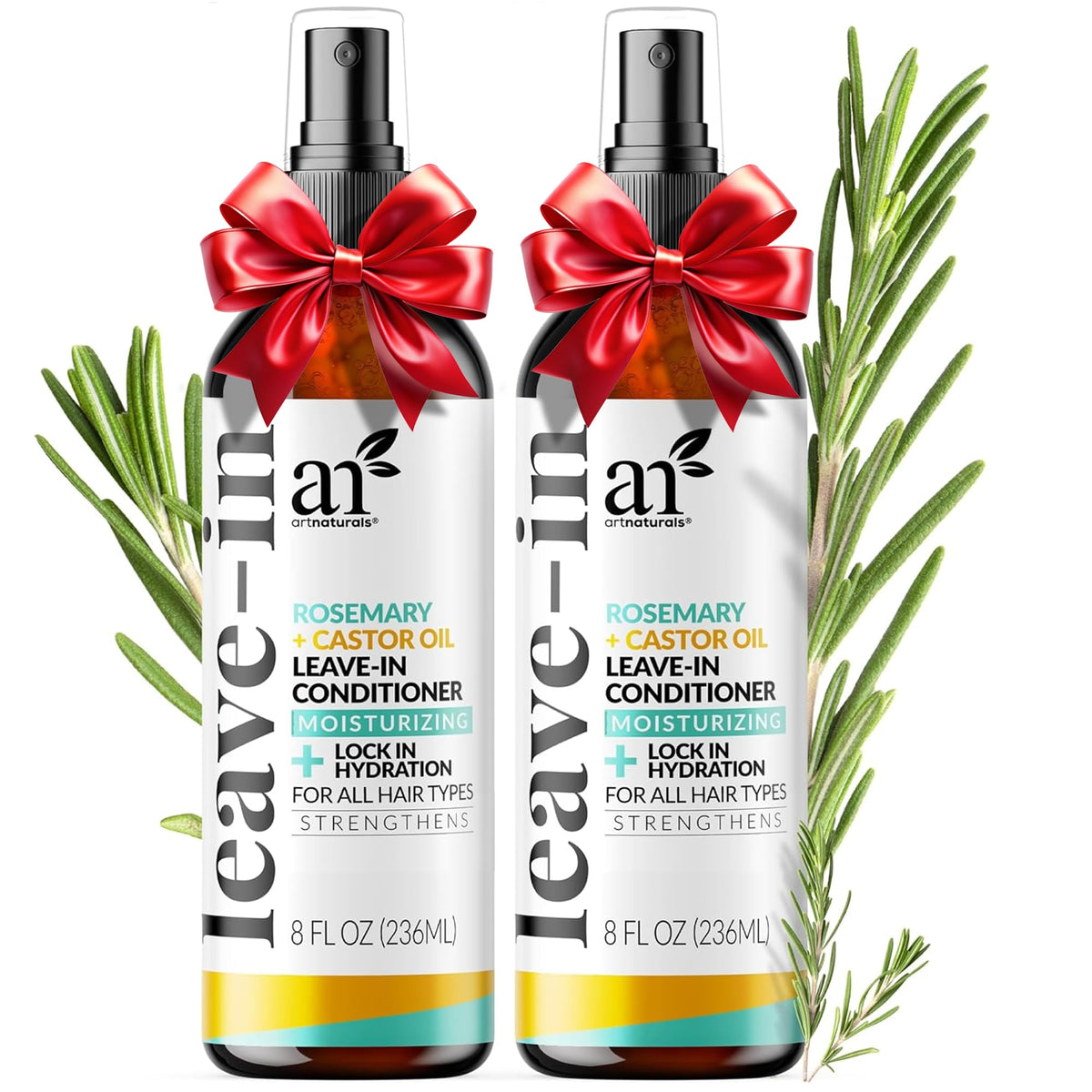 Artnaturals Rosemary & Castor Leave-In Bottle for stronger, shinier hair.