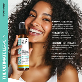 Artnaturals rosemary-castor leave-in spray demonstrates easy application and smooth hair.