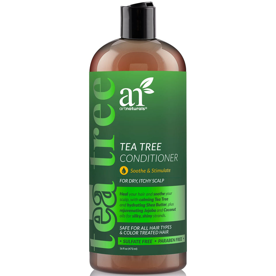 Artnaturals Tea Tree Conditioner bottle emphasizing sulfate-free formula for sensitive scalps.