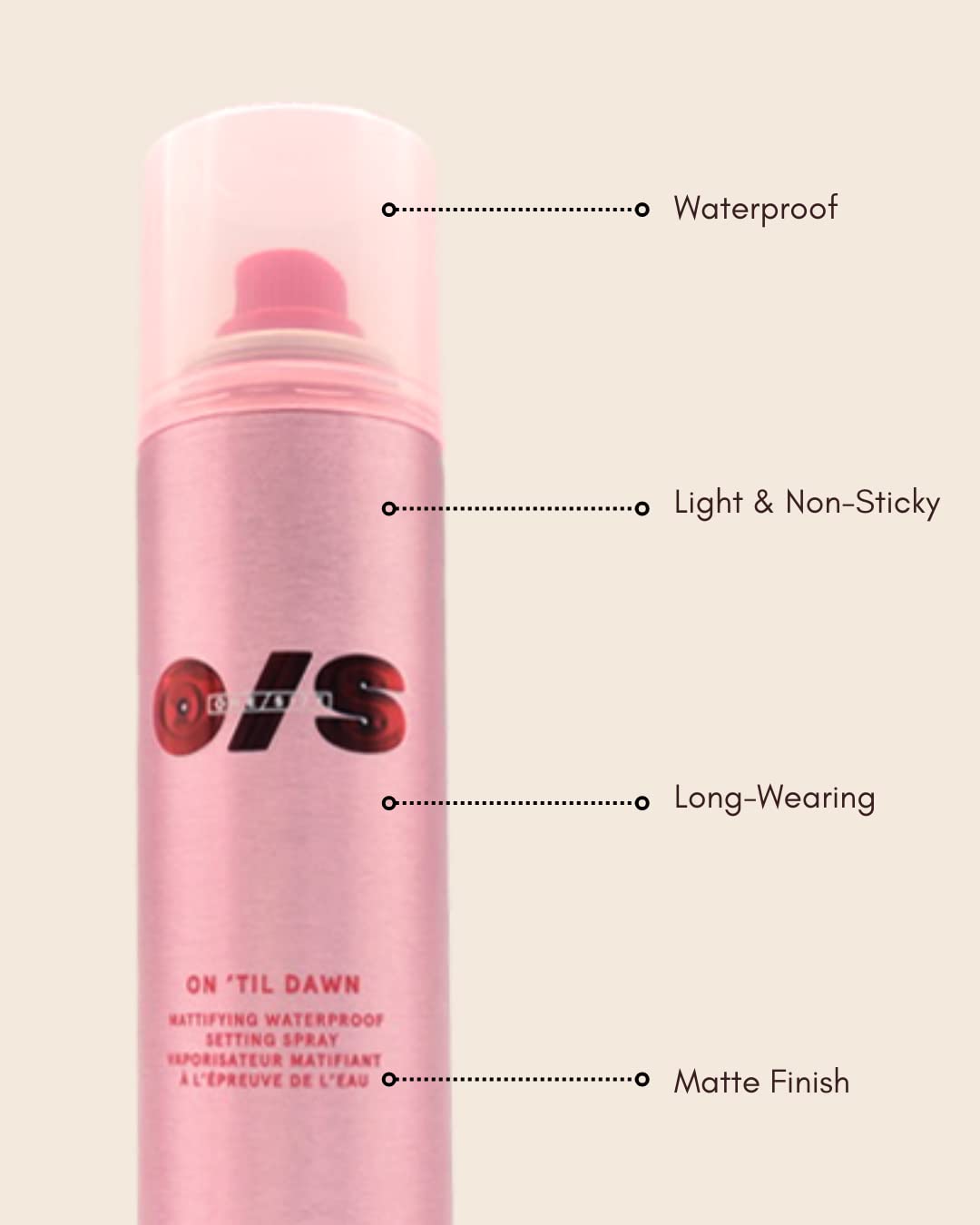 ARTSTAR waterproof setting spray closeup demonstrates long-wear against moisture.