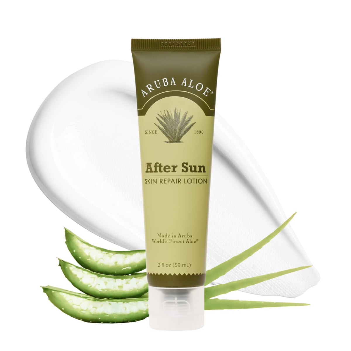 Aruba Aloe After-Sun Lotion tube applying soothing hydration to sun-exposed skin.