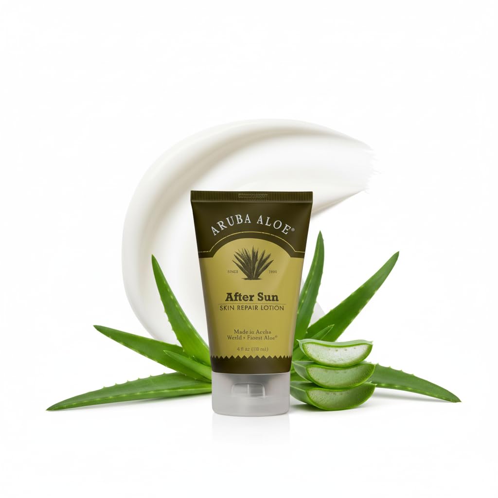 Aruba Aloe After-Sun Skin Repair Lotion tube provides quick hydration for sun-exposed skin.