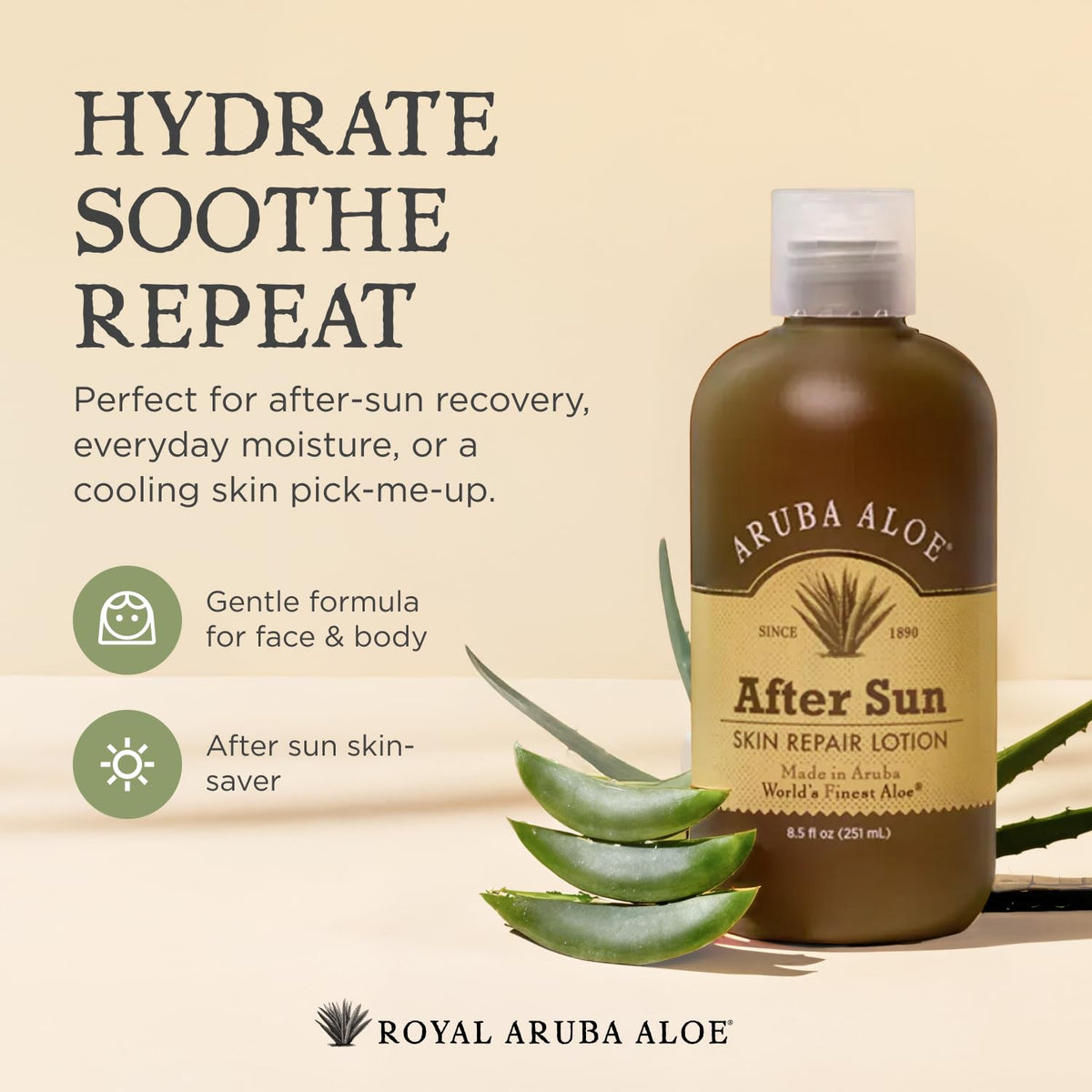 Sun-exposed skin looks refreshed and soft after Aruba Aloe application.
