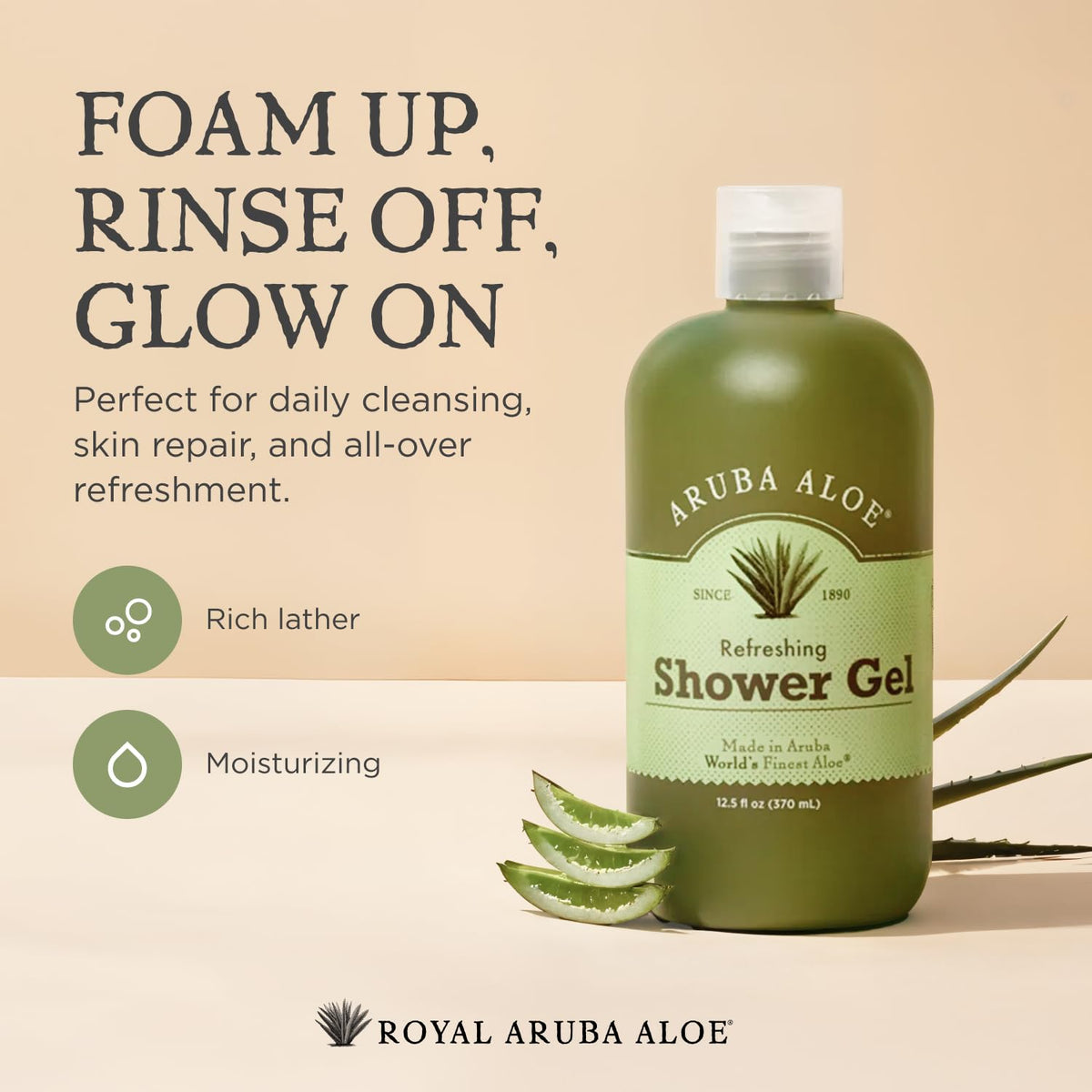 Aruba Aloe Refreshing Shower Gel body-application invites a refreshing rinse and soft skin after use.