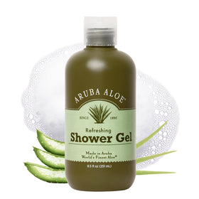 Aruba Aloe Refreshing Shower Gel bottle showcases gentle cleansing with hydrating aloe.