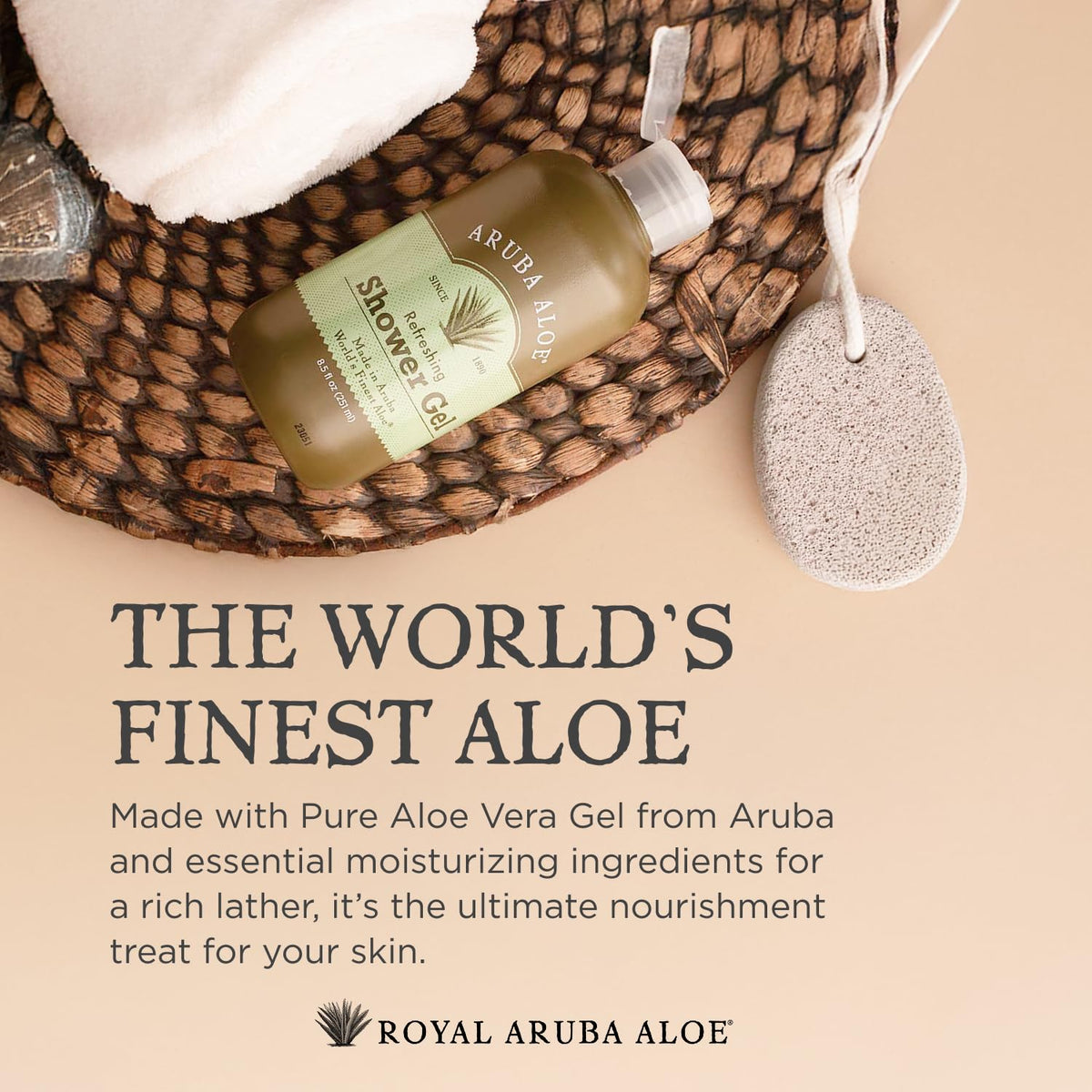 Aruba Aloe Refreshing Shower Gel rich-lather demonstrates spa-like cleansing with moisturizing benefits.