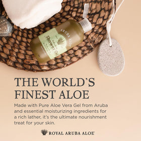 Aruba Aloe Refreshing Shower Gel rich-lather demonstrates spa-like cleansing with moisturizing benefits.