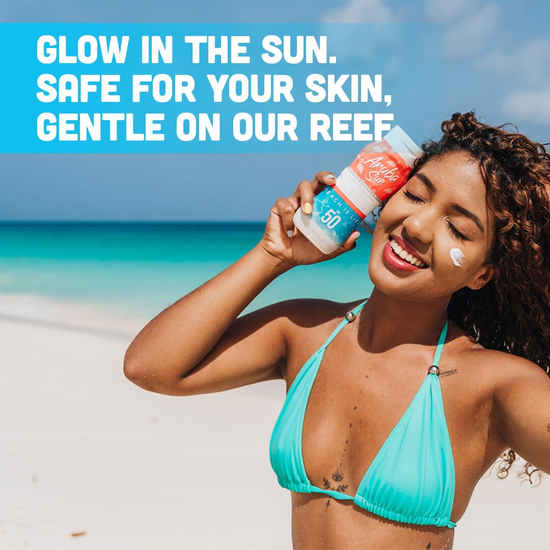 Aruba Sun daily-use packaging ideal for beach trips and travel.
