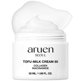 aruen TofuCollagen cream jar close-up showing the smooth, elastic texture for a firmer look