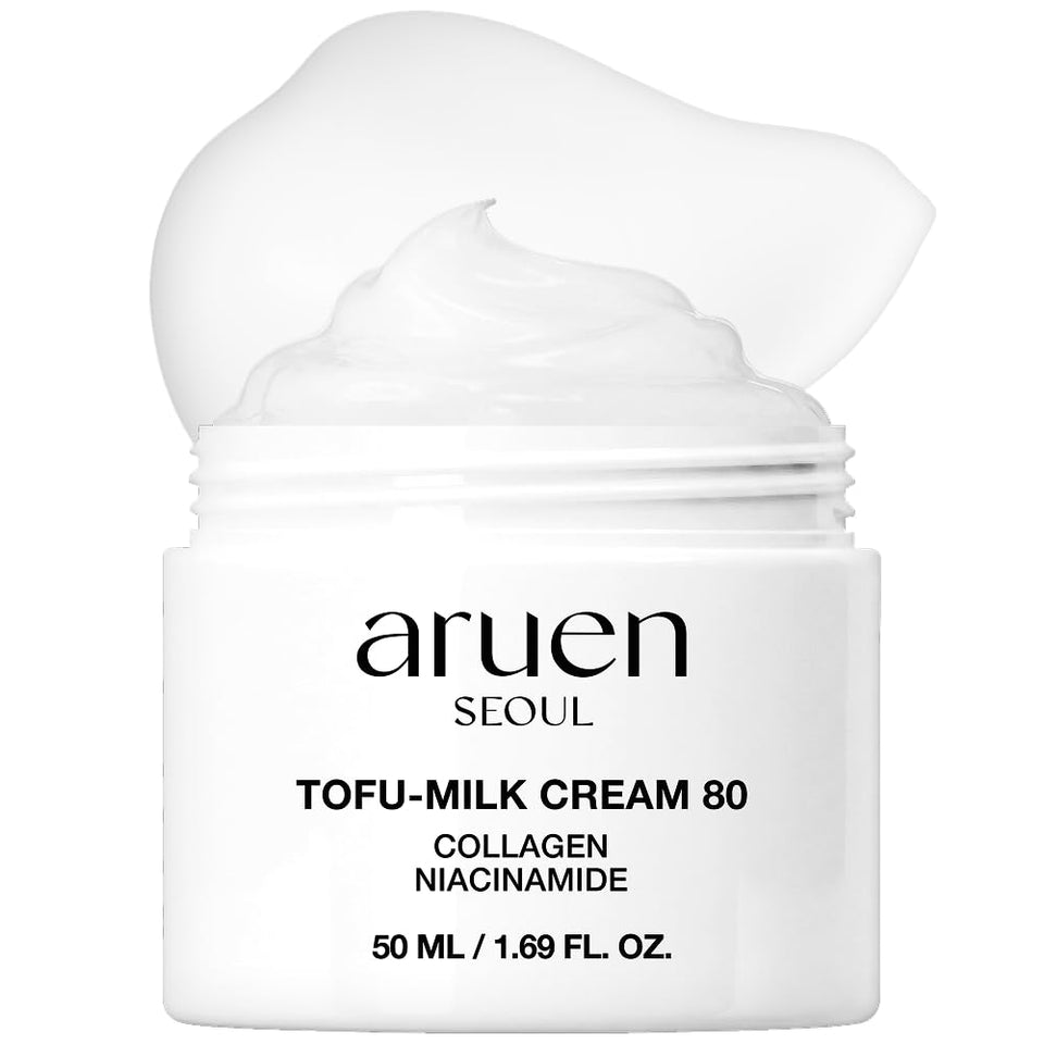 aruen TofuCollagen cream jar close-up showing the smooth, elastic texture for a firmer look