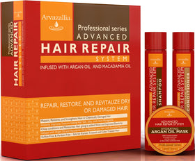 Arvazallia Advanced Hair Repair Shampoo bottle showing moisture and shine