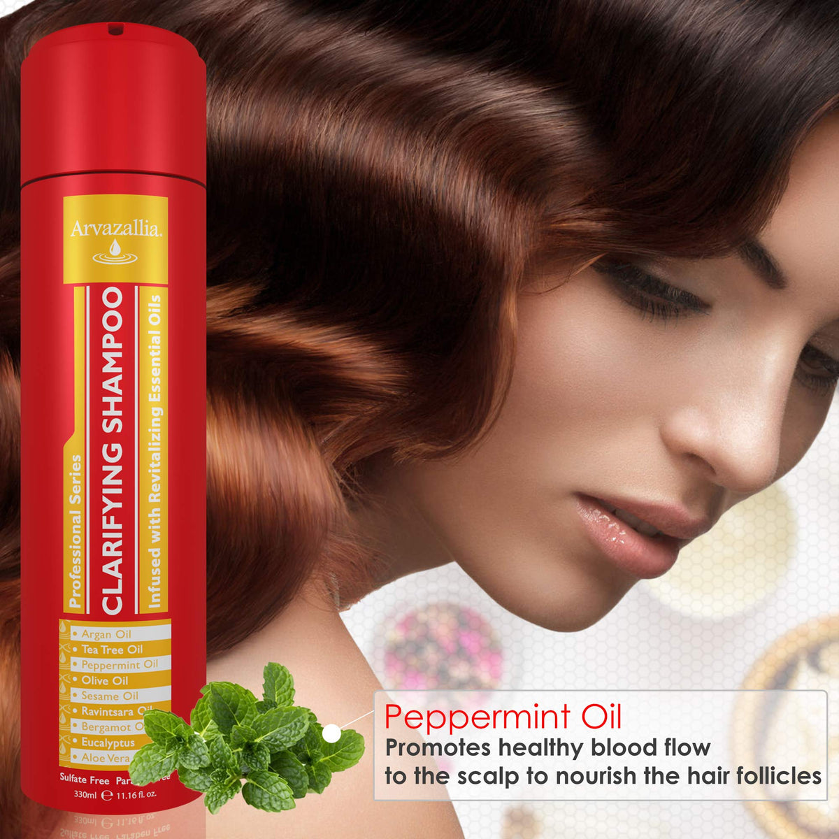 Arvazallia Clarifying Shampoo packaging highlights sulfate-free professional formula.