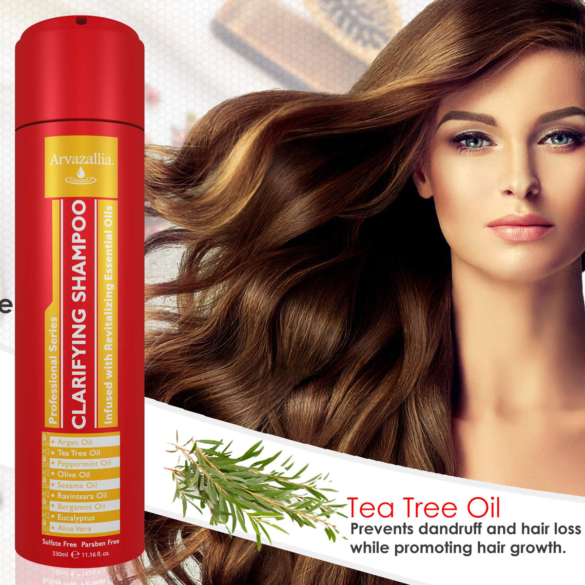 Arvazallia Clarifying Shampoo applied to scalp for cleansing action.