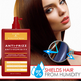 Arvazallia heat-protectant bottle guards hair from heat damage.