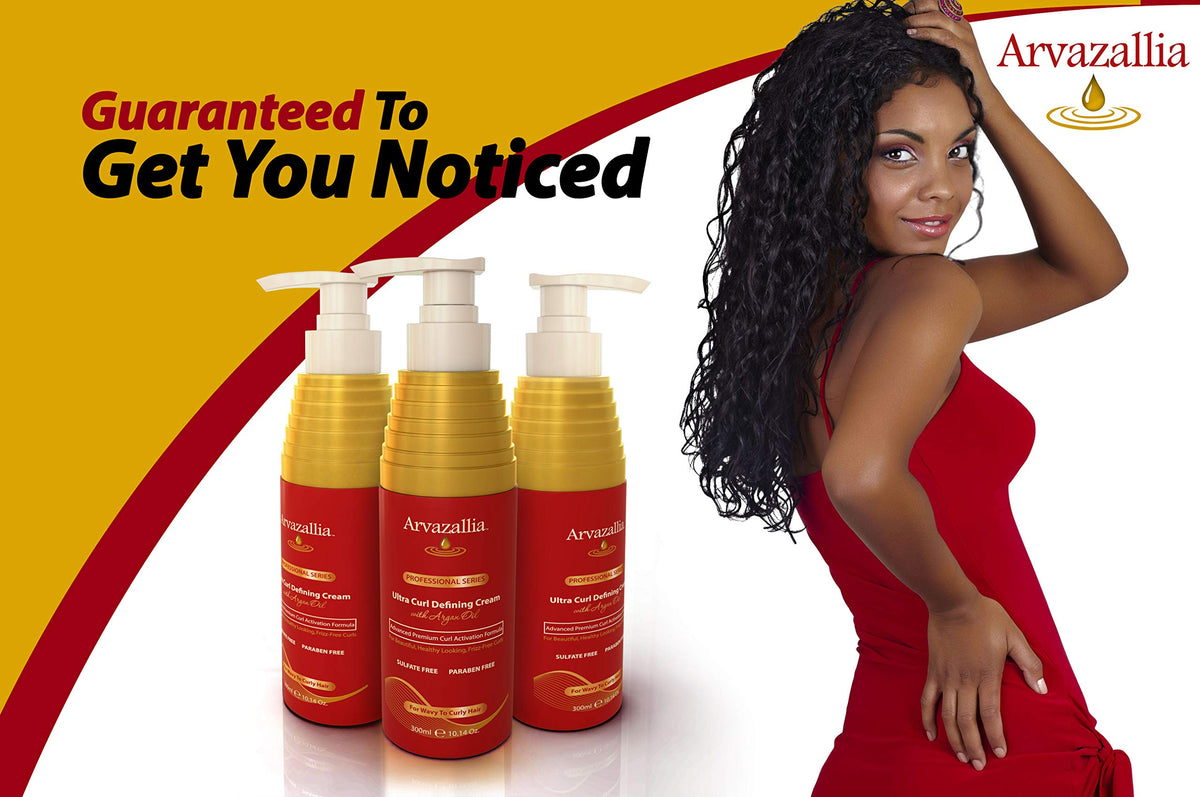 Arvazallia Ultra Curl Cream finish on hair shows defined curls and soft hold.