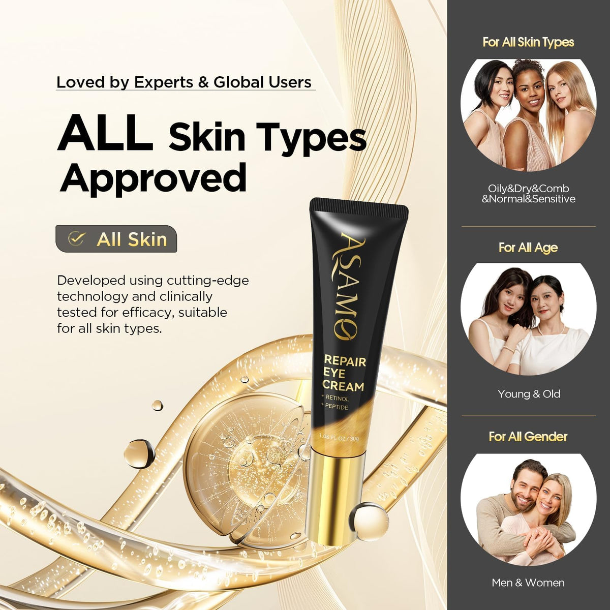 ASAMO caffeine under-eye illustration suggests puffiness reduction and refreshed look