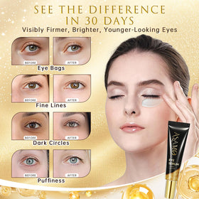 ASAMO under-eye application scene shows gentle massage for a refreshed look.