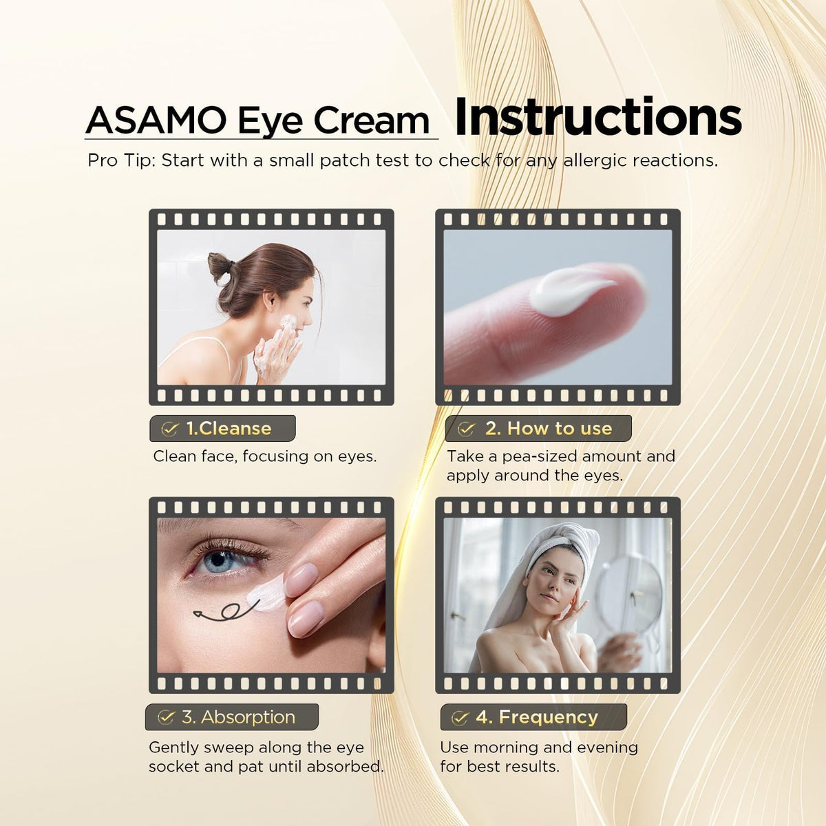 ASAMO peptide blend closeup emphasizes barrier support and smoother under-eye texture