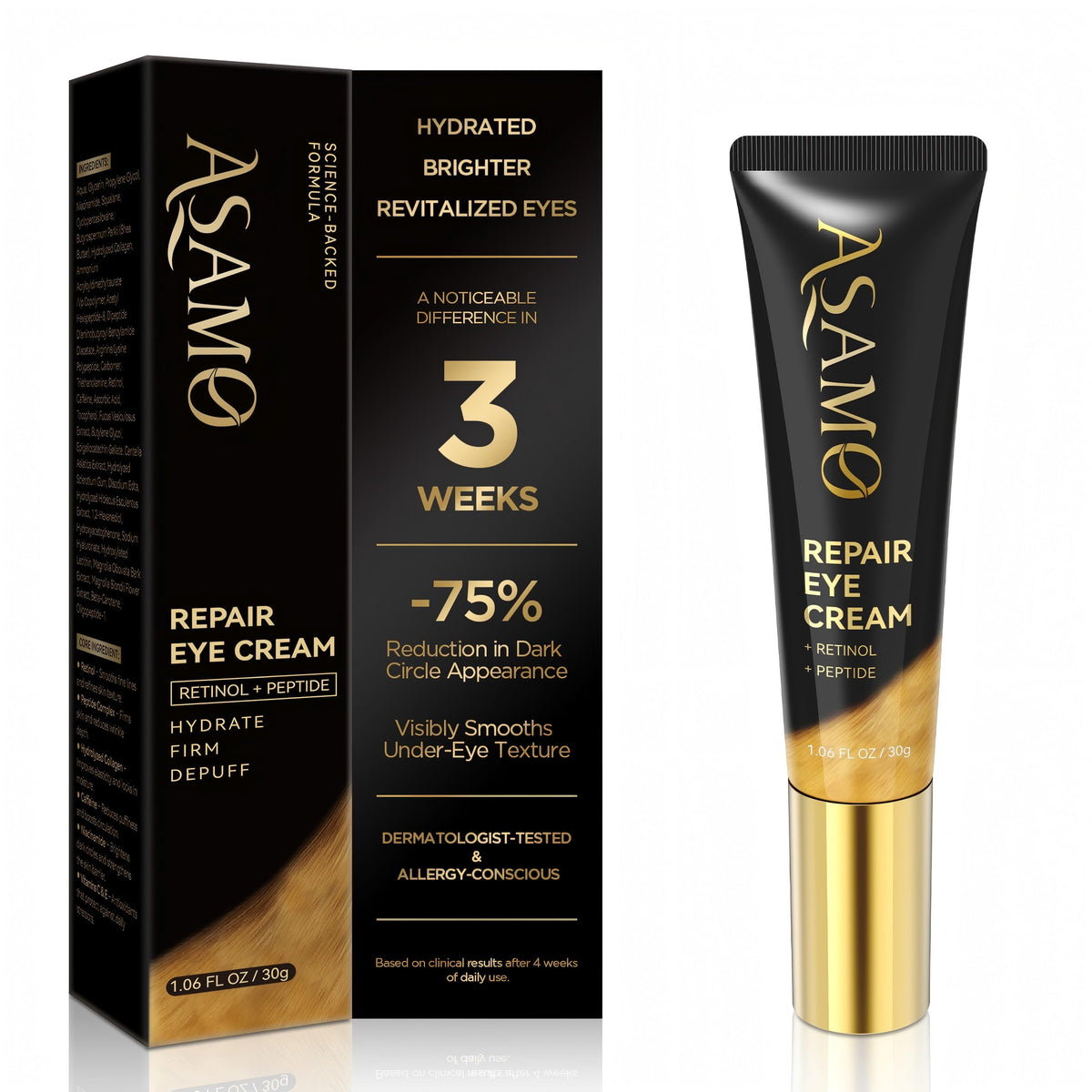 ASAMO retinol eye cream jar front for premium anti aging care and hydration