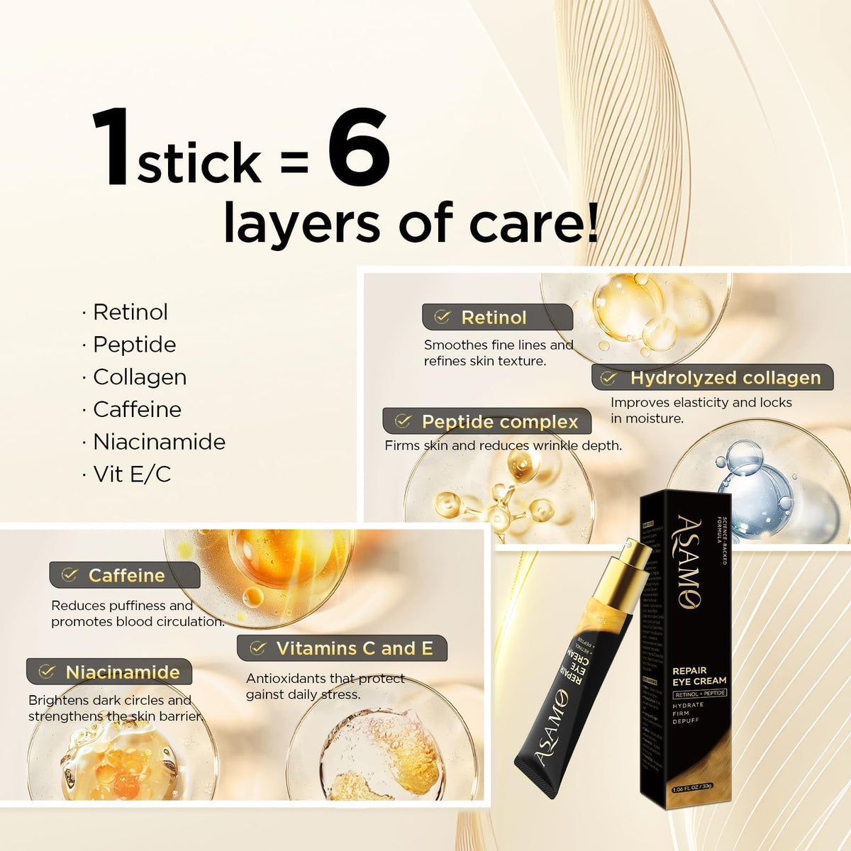 ASAMO vitamin E and antioxidants support skin resilience around the eye contour