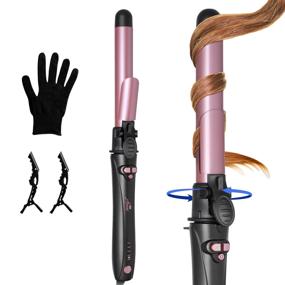 Asani 1-inch rotating curling iron delivering balanced salon-quality curls.