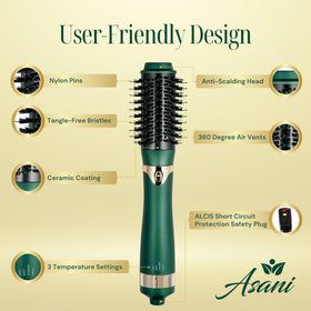 Asani hot air brush ergonomic handle for comfortable styling sessions
