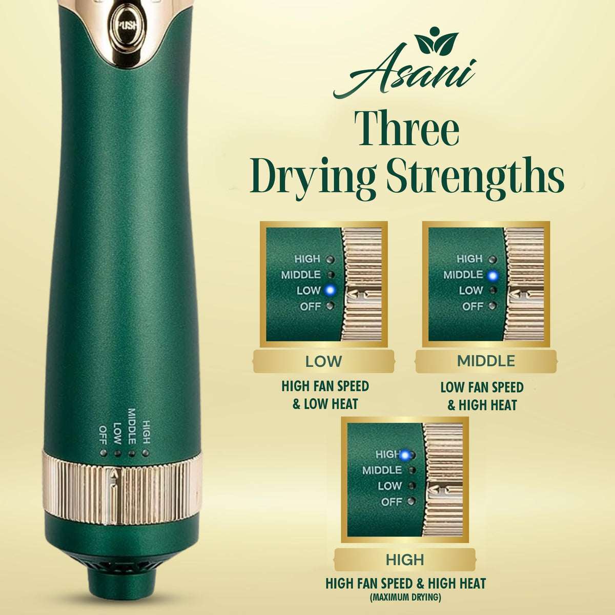 Asani hot air brush with 1.25-inch oval barrel for quick volume and bounce