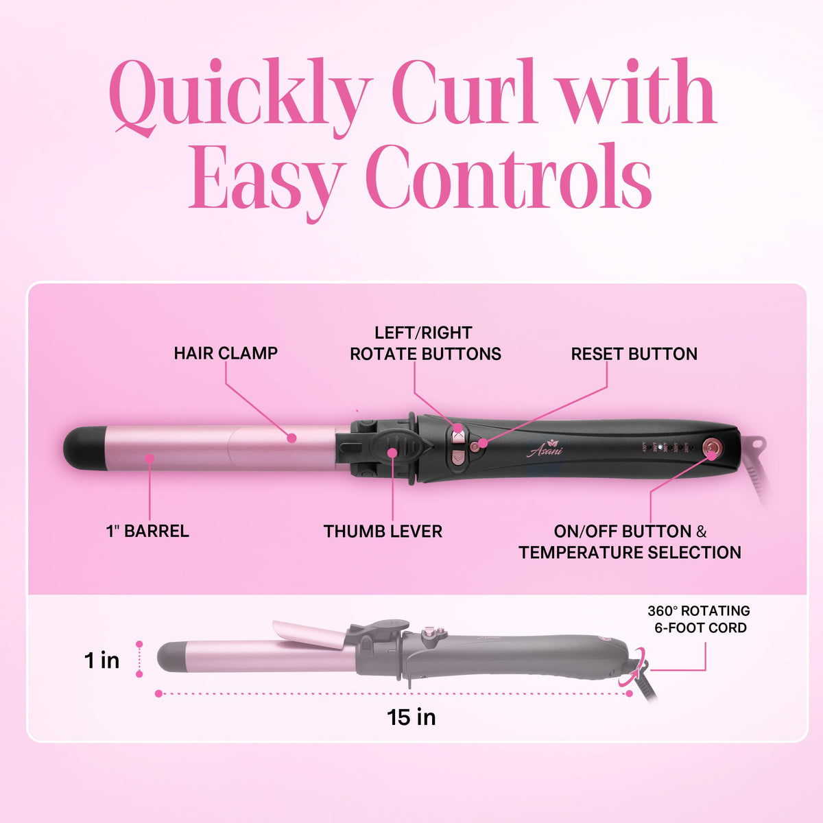 Asani rose-gold curling wand creates durable, glossy beach waves.