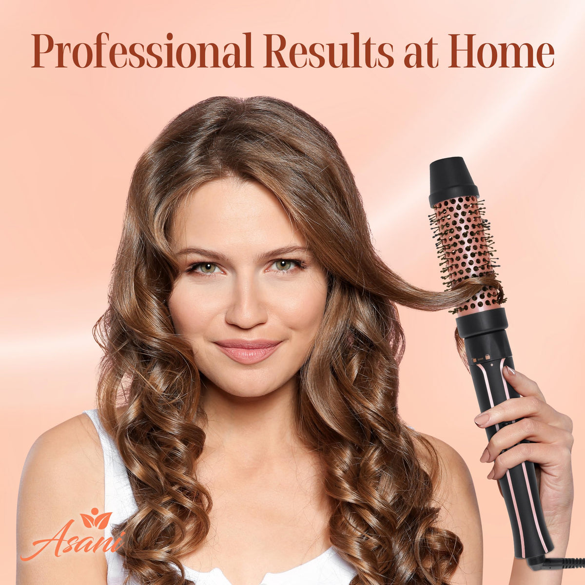 Asani compact travel case keeps the brush protected for easy packing.