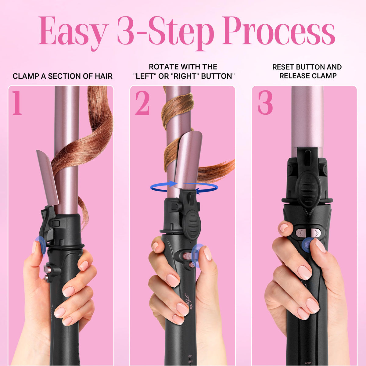 Asani upgraded motor ensures consistent rotation for lasting curls.