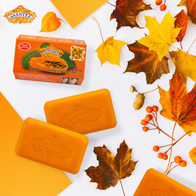 ASANTEE Papaya & Honey Soap Bar packaging emphasizes two bars for home use.