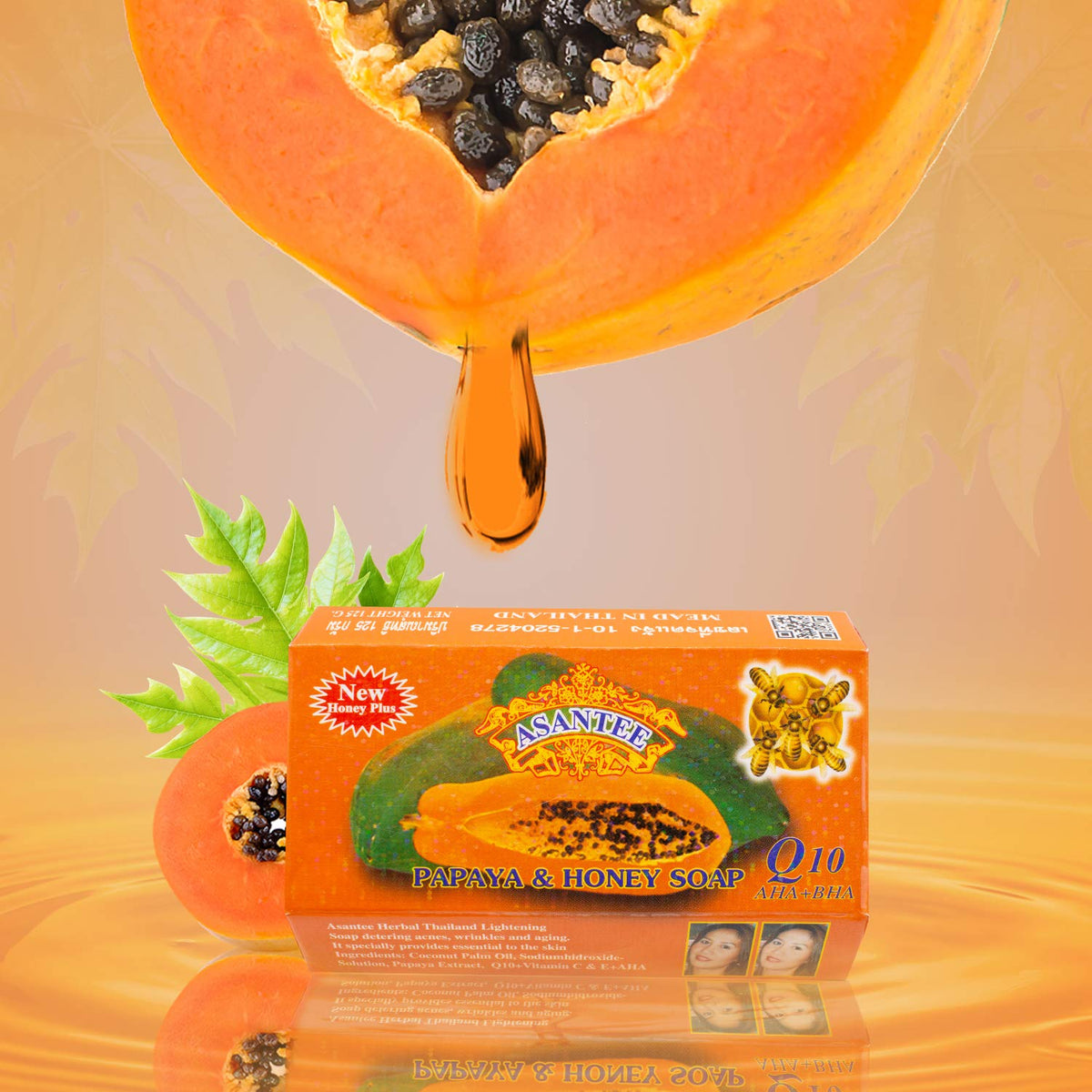ASANTEE Papaya & Honey Soap Bar shelf display for daily use.