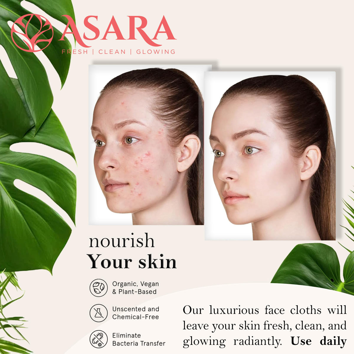 ASARA Clean Face Towels XL biodegradable fiber close-up