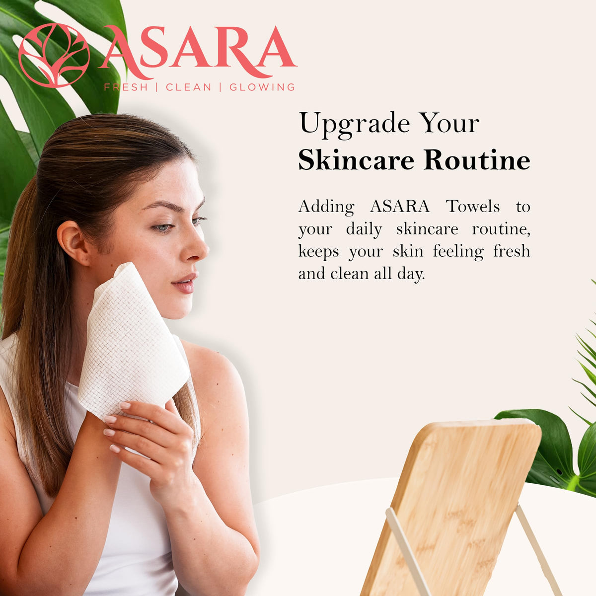 ASARA Clean Face Towels XL damp wipe demonstrating makeup removal use