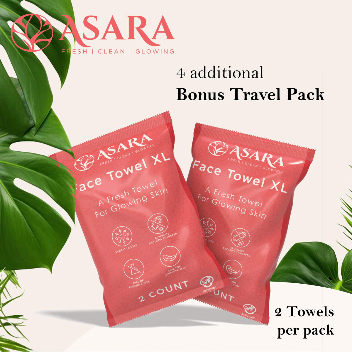 ASARA Clean Face Towels XL two boxes with bonus travel wipes