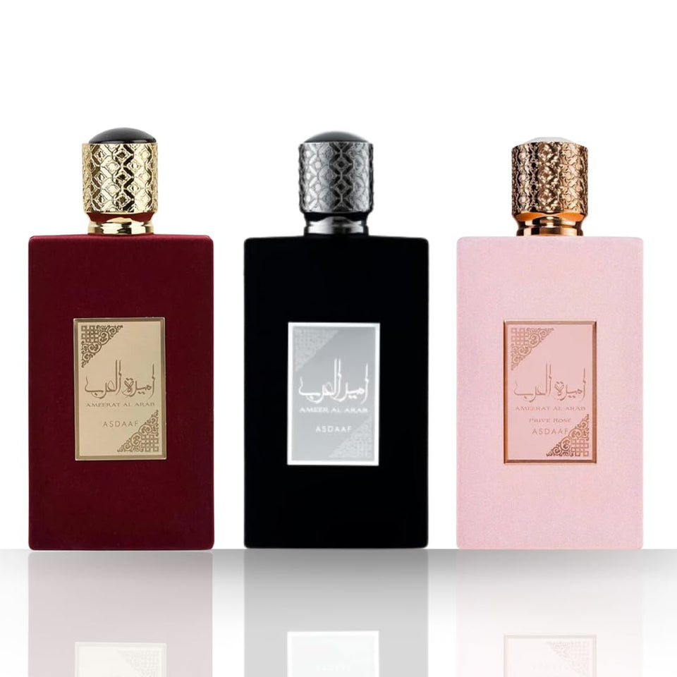 Asdaaf Ameerat Al Arab Prive Rose bottle, elegant evening fragrance.