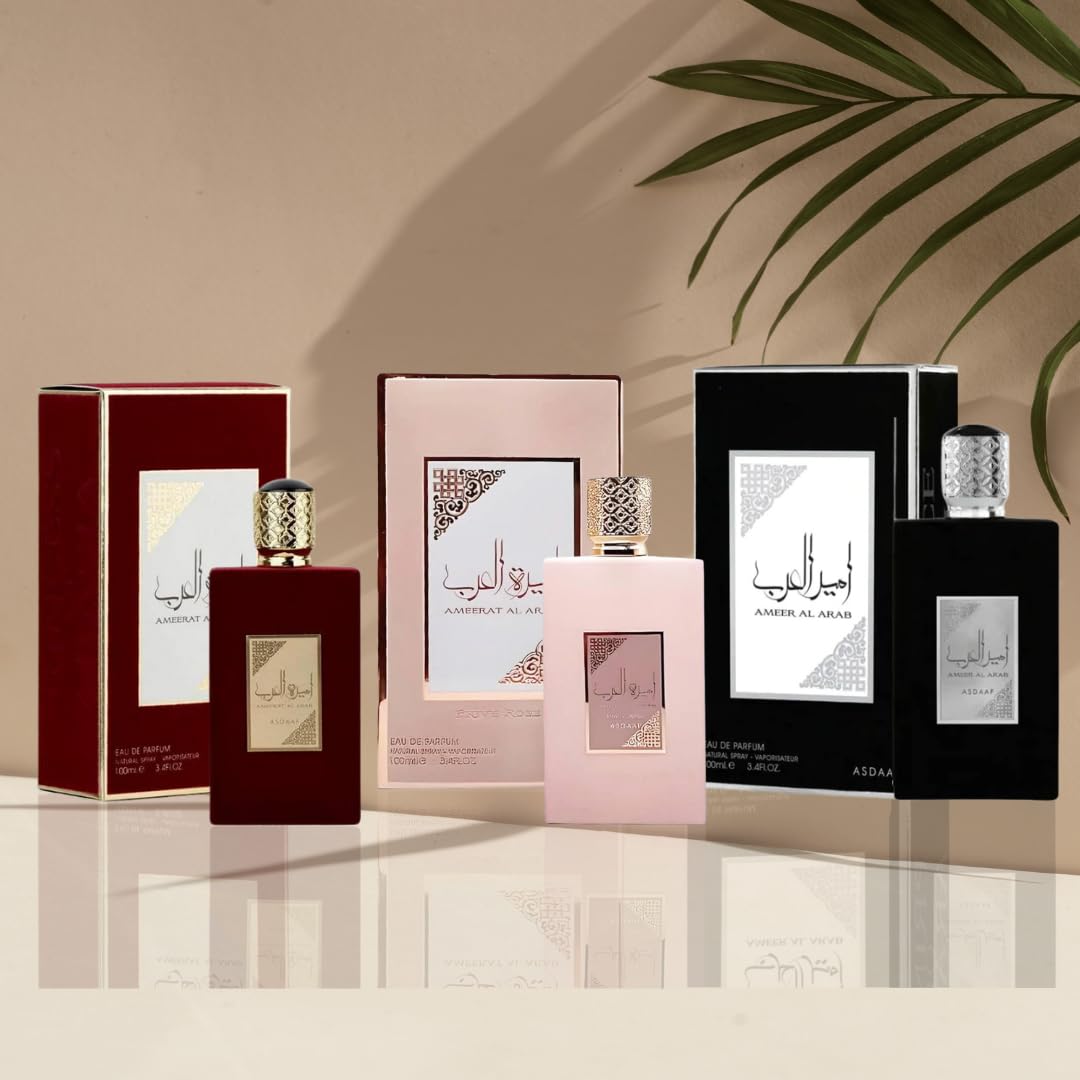 Close-up of Asdaaf Ameerat Al Arab Prive Rose box, luxurious design.