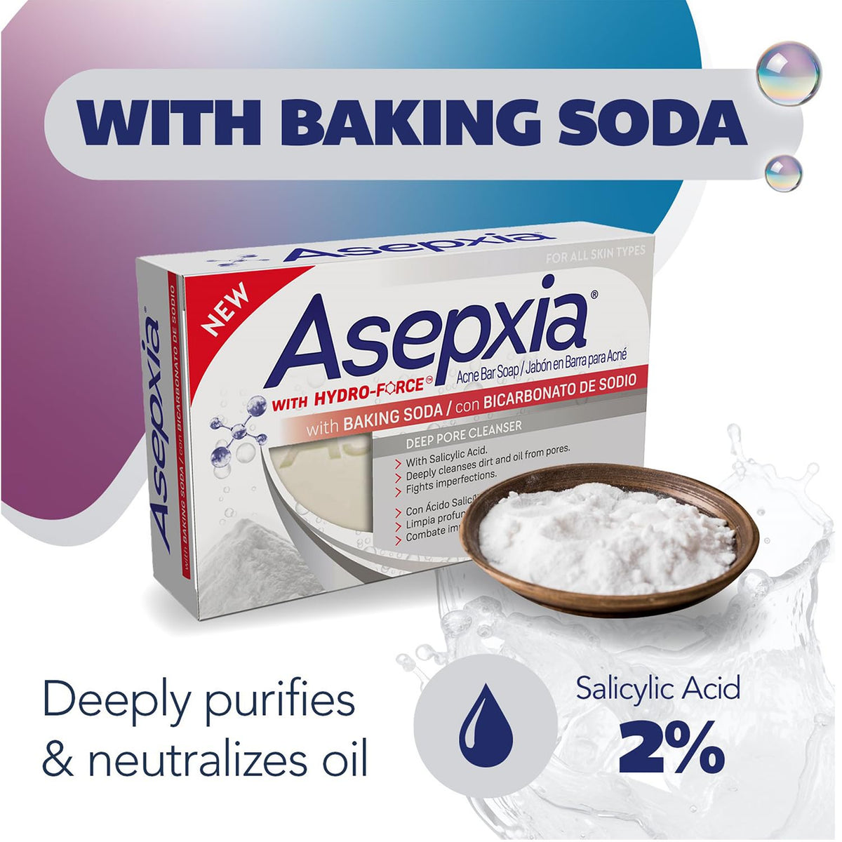 Asepxia bar soap natural extracts nourishment and calming effects for irritated skin.