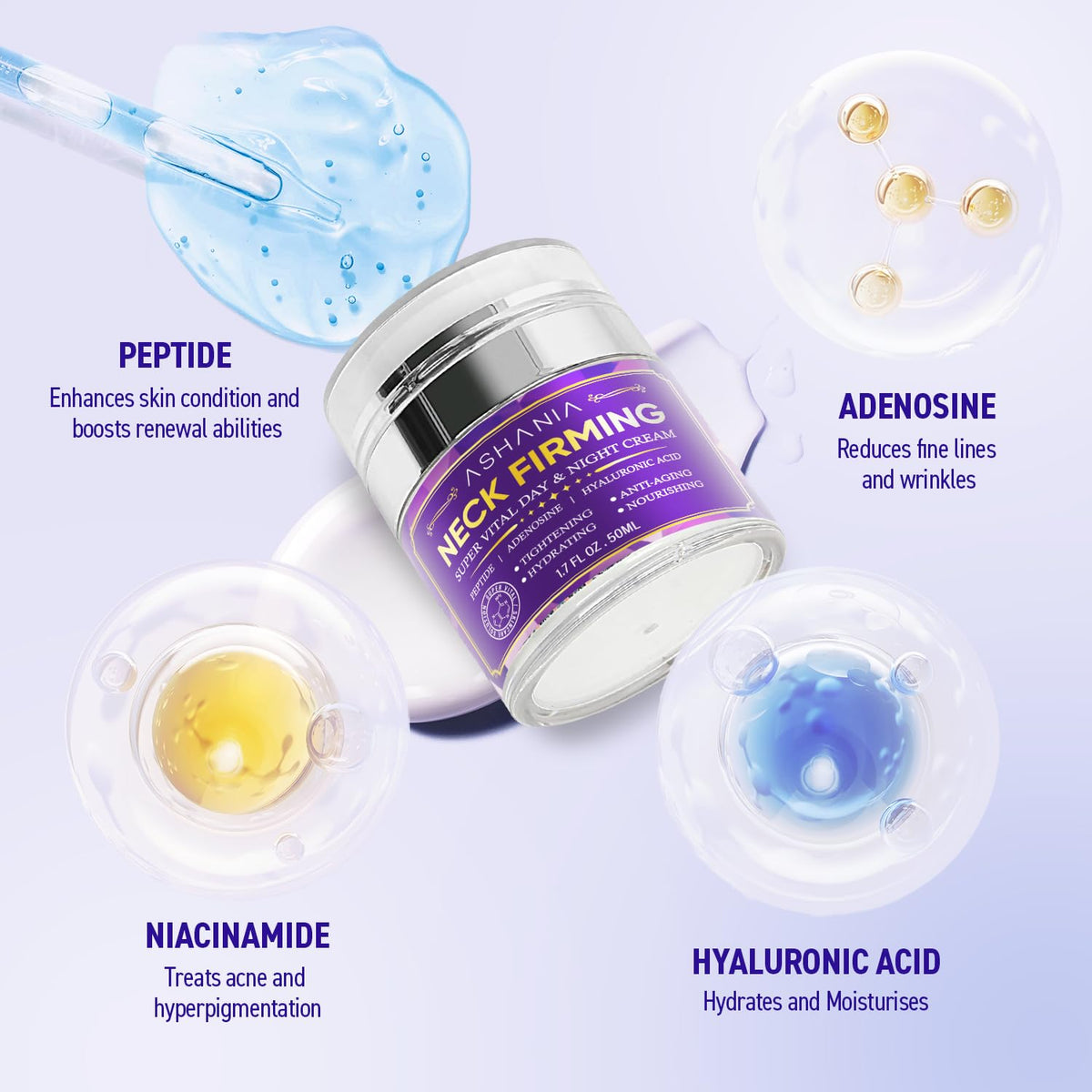 Ashania Neck and décolleté application on skin for a smoother, lifted look.