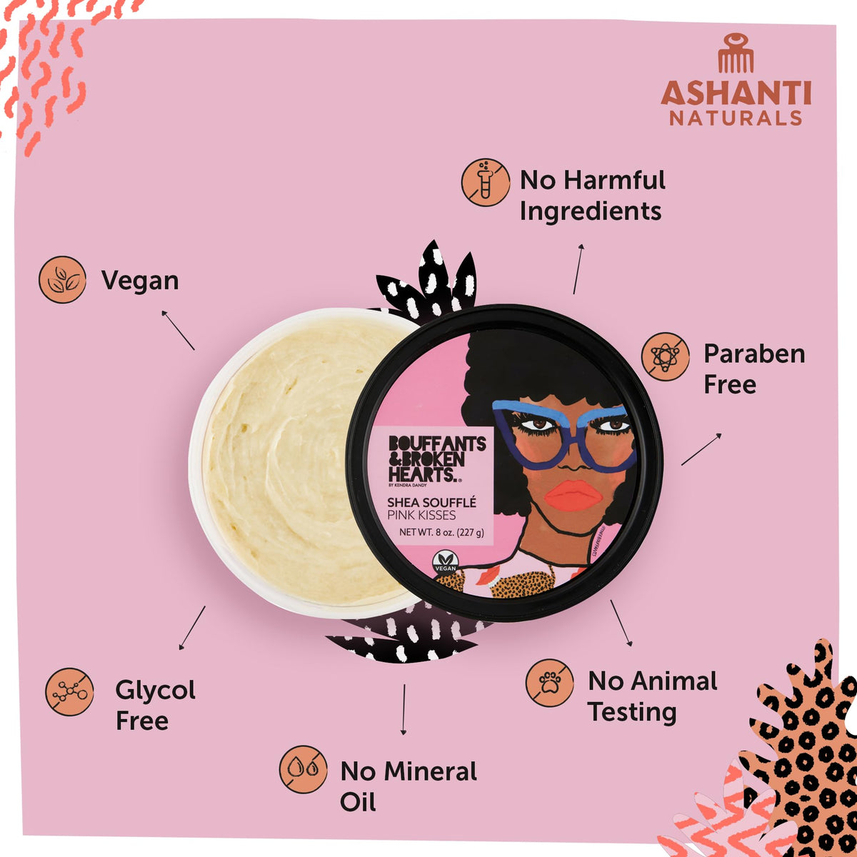 Ashanti Naturals Pink Kisses Souffle jar closeup shows creamy texture for easy application
