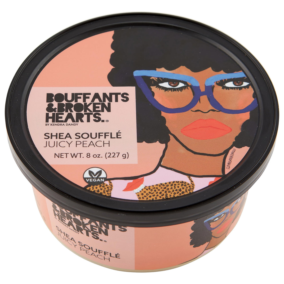 Ashanti Naturals scented whipped shea butter jar shows juicy peach soufflé for silky skin and deep hydration.